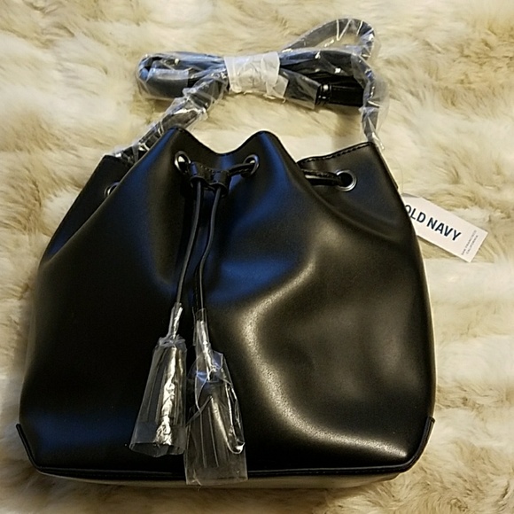 Black drawstring bucket bag. - Picture 3 of 3